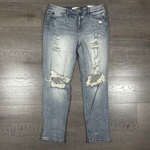 KanCan Womens Relaxed Fit Distressed Paint Splatter Jeans Light Wash 13/30